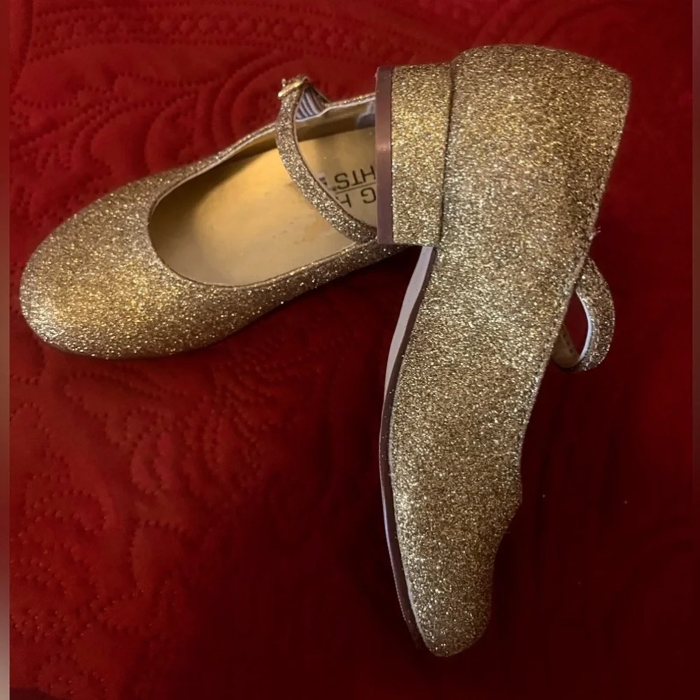 Vintage High Lights Gold Glitter Girl’s Kids Shoes, Size 9.5 Holiday Christmas!